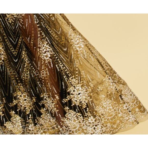 LUXXEL SZ S black gold glitter backless strappy formal maxi dress gown NWT B162 - Picture 3 of 5